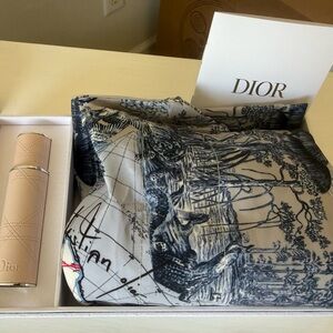 Dior Beige and Navy cinch bag with perfume